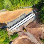 Aerial view of double run concrete pipe installation for Route 321 storm drain project